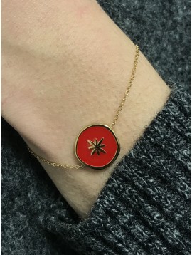 Bracelet Acier - Pastille ronde centre étoile sur chaine fine 