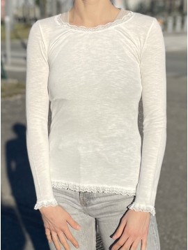 Top manches longues dentelle au col