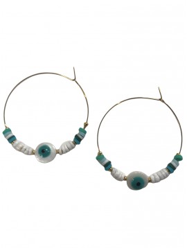 Boucle d'oreilles Acier - Oeil et perles verre et rondelles 