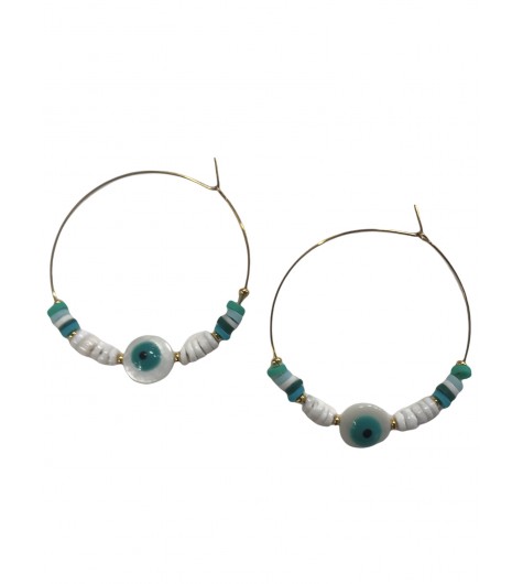 Boucle d'oreilles Acier - Oeil et perles verre et rondelles 