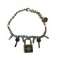 Bracelet Acier- Pendentifs cadenas strass et clés sur chaine et perles