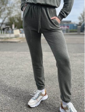 Pantalon jogging en laine élastique à la taille et aux chevilles 