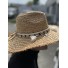 Chapeau forme panama en raphia avec bande coquillages et pompons 