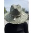 Chapeau forme panama en raphia avec bande coquillages et pompons 