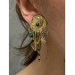 BO clips Acier- Pastilles martelées avec pendentifs feuille et perles 