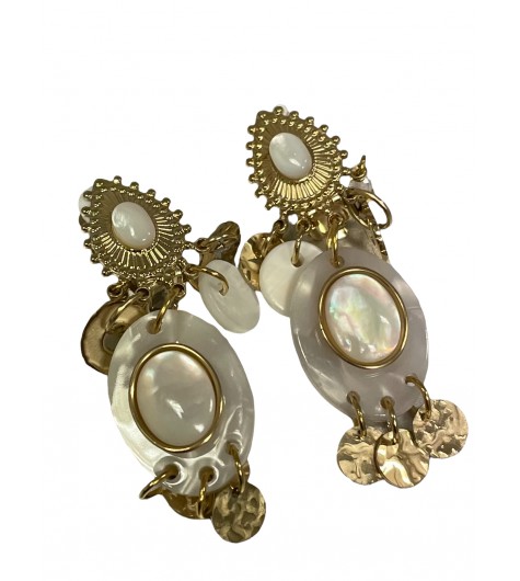  BO percées Acier- Pastilles ornées avec perles nacrées et pampilles