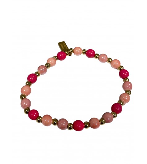 Bracelet Acier - Rang grosses perles colorées et petites perles dorées