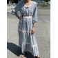 Robe longue manches 3/4 col rond avec lien