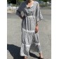Robe longue manches 3/4 col rond avec lien