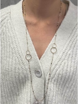 Collier Acier - Long avec détails anneaux entrelacés sur chaine perles