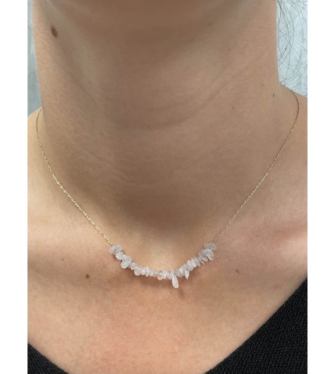Collier Acier - Rang pierres asymétriques sur chaine fine 