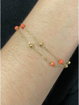 Bracelet Acier- Multirangs perles dorées et colorées sur chaines fines