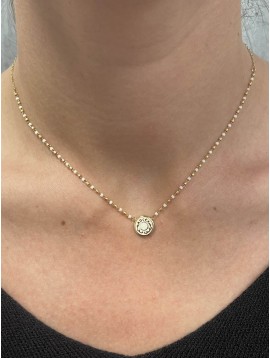 Collier Acier - Pendentif médaillon sur chaine fine et perles 
