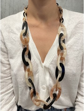 Collier Fantaisie - Enchainement ovales extra-plats en résine