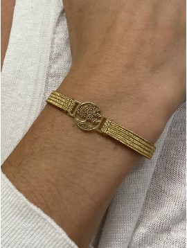 Bracelet Acier - Pendentif arbre de vie sur lien tissu élastique 