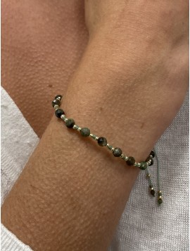 Bracelet - Rang mini perles à facettes et perles dorées sur lien 