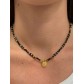 Collier Acier - Chaine perles de verre et pampilles en métal