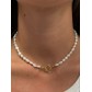 Collier Acier - Chaine perles nacrées ovales