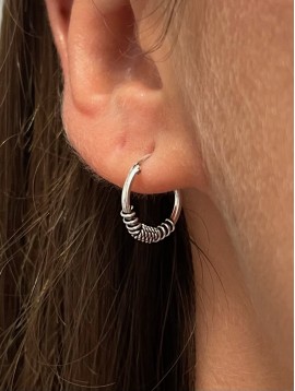 BO percées Argent - Mini créoles argent vielli avec tourbillons