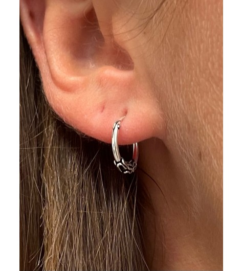 BO percées Argent - Mini créoles argent vielli avec petit serpent