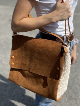 Sac porté main/travers bi matière avec fermeture zip