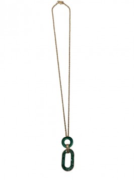 Collier Fantaisie - Long pendentif rond entrelacé avec ovale pierres 