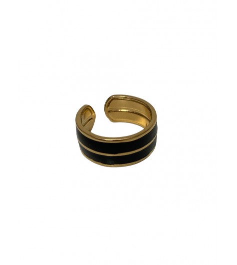 Bague Acier - Jonc façon émail avec ligne centrale  réglable