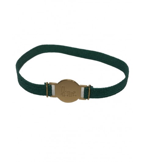 Bracelet Acier- monté sur elastique avec rond \"love\"