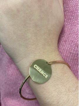 Bracelet Acier -  Jonc fin avec pendentif rond "chance"