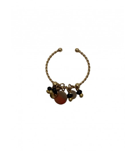 Bague Acier réglable - Pendentif rond et perle sur anneau fin