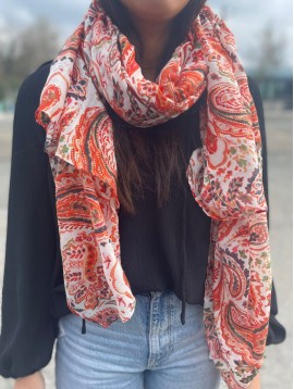Echarpe viscose imprimée motif cachemire et pois dorés