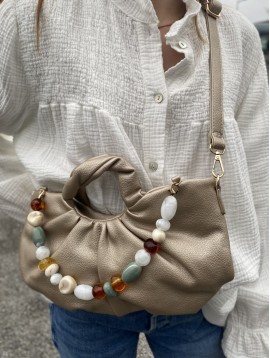 Sac synthé porté main avec bandoulière et décoration perles