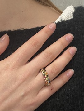 Bague Acier réglable - rang avec petites perles 