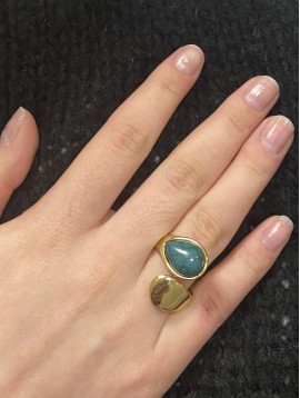 Bague Acier réglable - Toi et moi pierre naturelle ovale