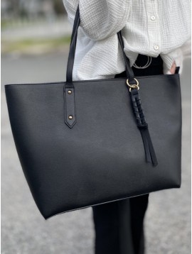 Sac porté épaule/cabas A4 avec pendentif tresse sur anse 