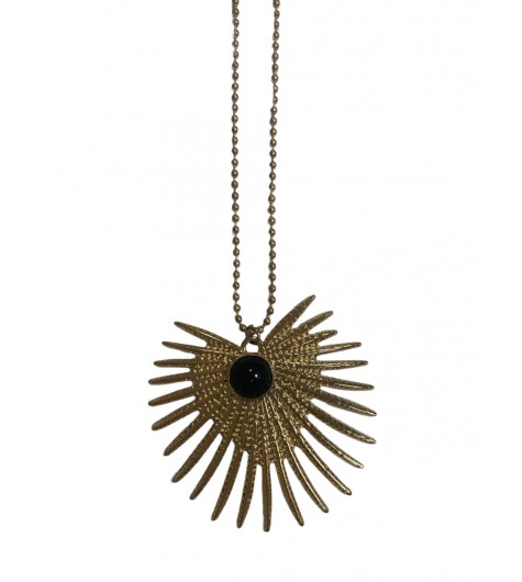 Collier Acier - Pendentif soleil martelé avec pierre sur chaine