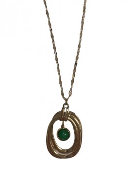 Collier Acier - Pendentif ovale plat avec pierre centrale