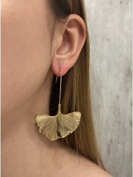 BO dormeuses Acier - Feuille de ginkgo et longue tige