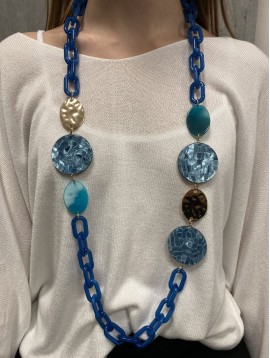 Collier long - Pastilles rondes et ovales sur chaine ovale en résine