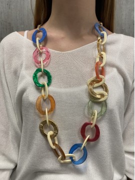 Collier long - Ovales et rond en métal sur cordon