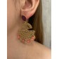 BO percées - Eventail pendant avec pampilles et pastille pierre ovale