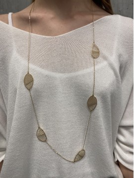 Collier Sautoir Acier - Feuilles sur chaîne fine