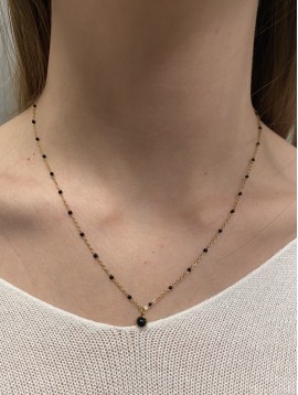 Collier Acier - Pierre nat sertie chaîne fine et perles émaillées