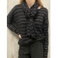 Top col V coton rayé lurex manches longues avec écharpe assortie