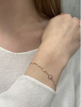 Bracelet Acier - Pierre nat sertie chaîne fine et perles émaillées