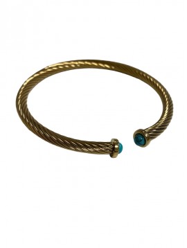 Bracelet Acier - Jonc strillé 2 bords pierres