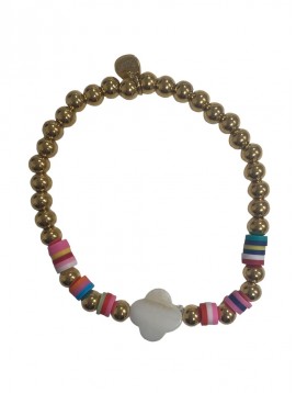 Bracelet Acier - Elastique avec perles et tréfle
