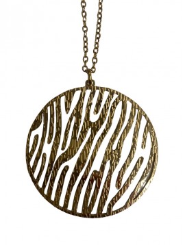 Collier Long Acier - Pastille ronde zébrée sur chaîne fine