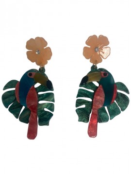 BO percées - Toucan en résine avec pastille fleur
