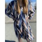 Robe col V crêpe plissé imprimé lozanges manches longues transparentes